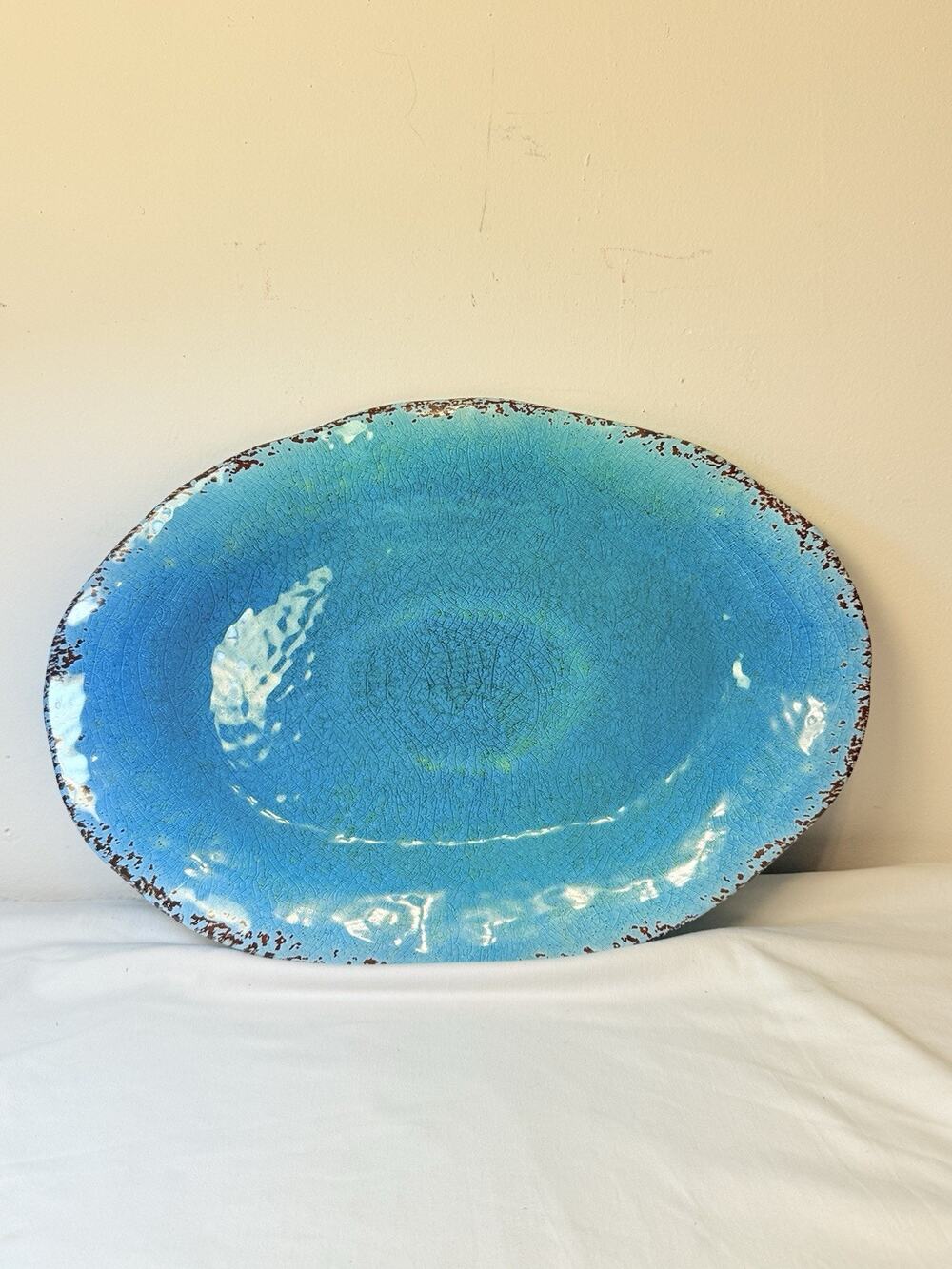 Pier 1 Carmelo Blue Rustic Crackle Melamine Platter And 2 2” Bowls